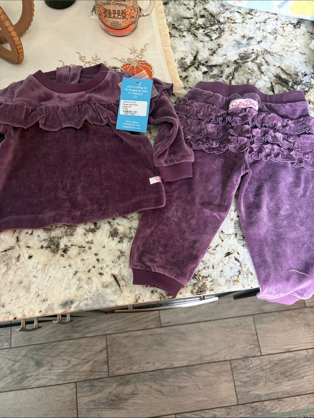 Ruffle Butts Purple Velour Ruffle-Trim Two-Piece Pajama Set
